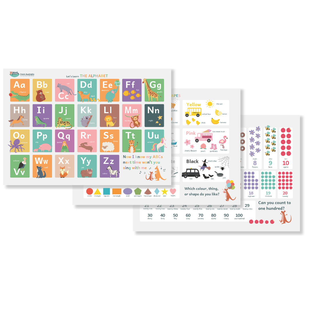 Word Pouch お風呂ポスター アルファベット ABC 色&形 数 お得な 3枚セット 商品画像